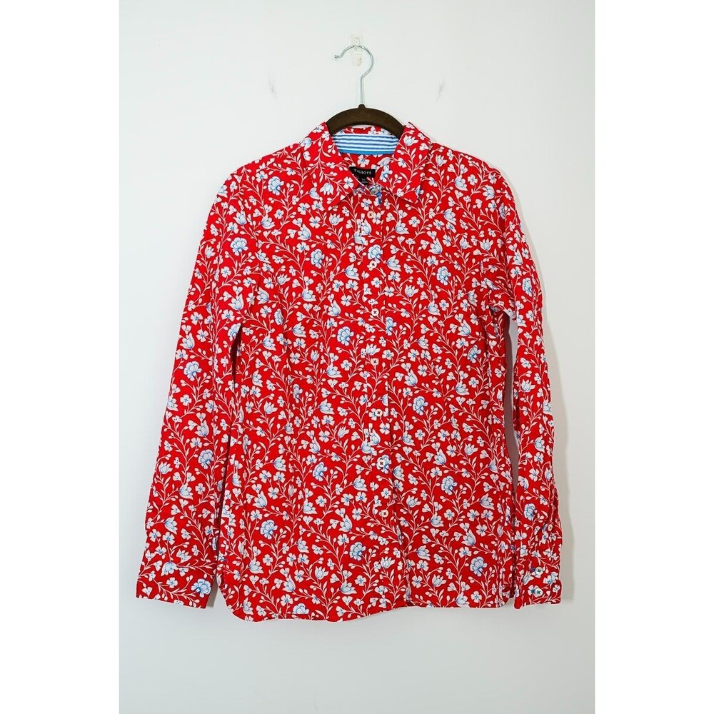 Talbots button down Shirt XS Red Floral Office Career‎ business casual Spring